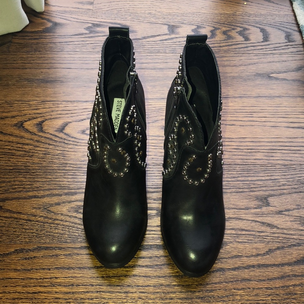 Steve Madden Black Ankle Boots with Silver Accents